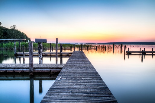 boat docks at sunset